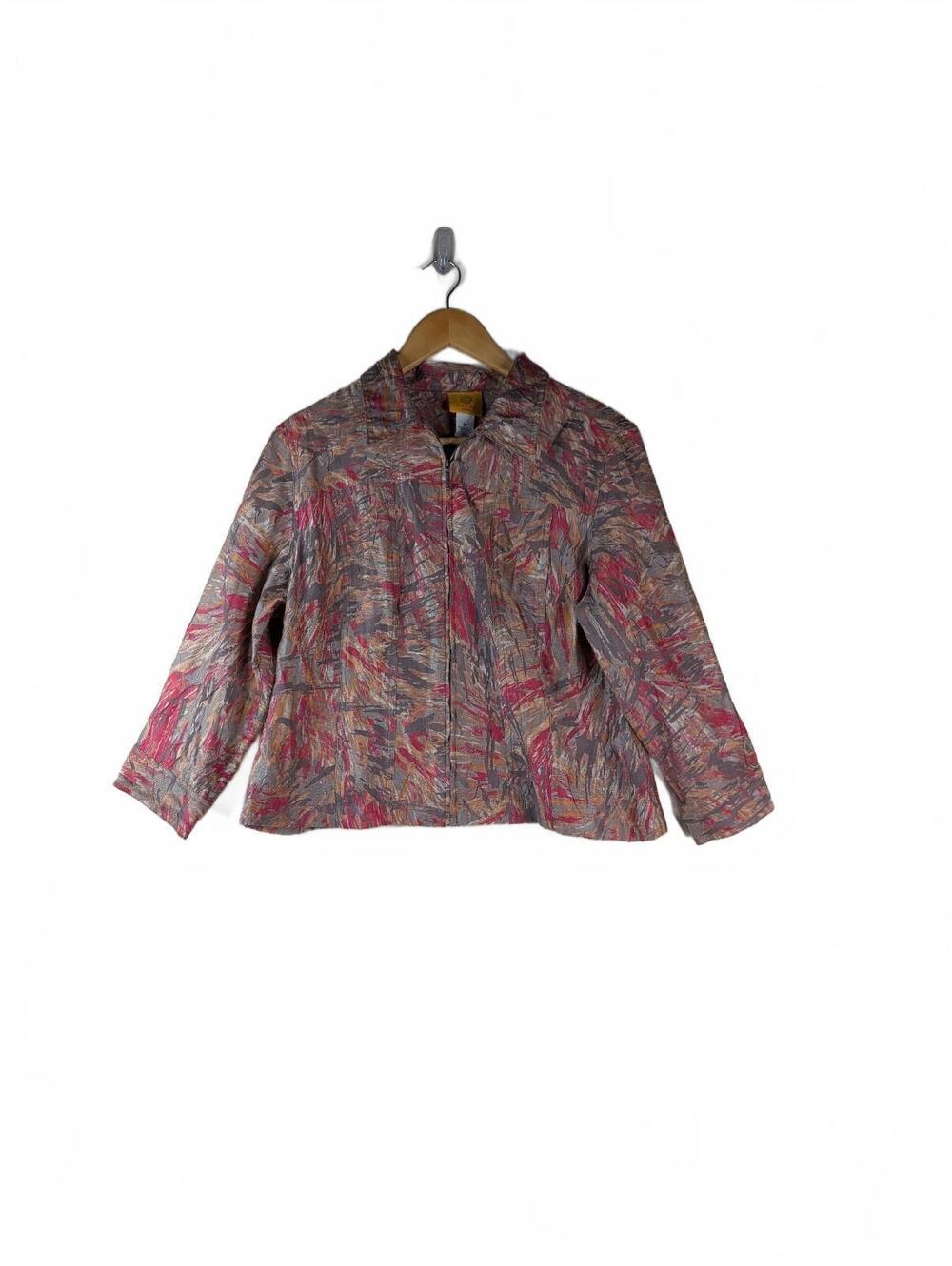 Ruby Rd. Petite Multicolor Abstract Print Zip-Front Linen Blend Jacket 16P